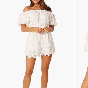 Petal and Pup Lace white Romper -L